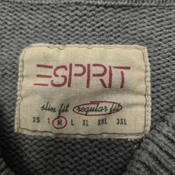 Vintage Esprit V-neck Sweater Grey Blue Retro Winter Lagenlook Cotton Size M - Picture 3 of 8